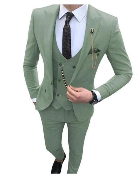 Men Suits Green 3 Piece Beach Wedding Suit Groom Wear Suits Wedding