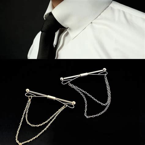 Obn Brand Gold Chain Ball Head Mens Tie Collar Pin Brooch Tie Stick