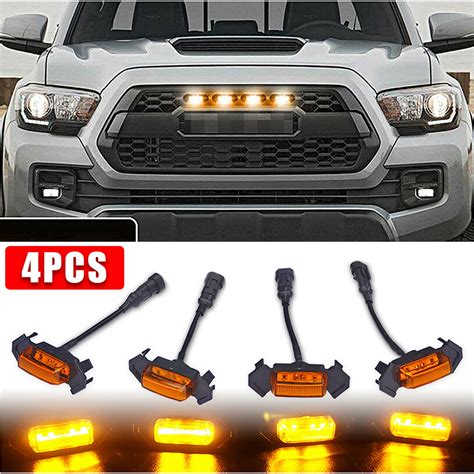 Tinglu Pack Led Front Grill Lights Trd Pro Raptor Style Amber Lens