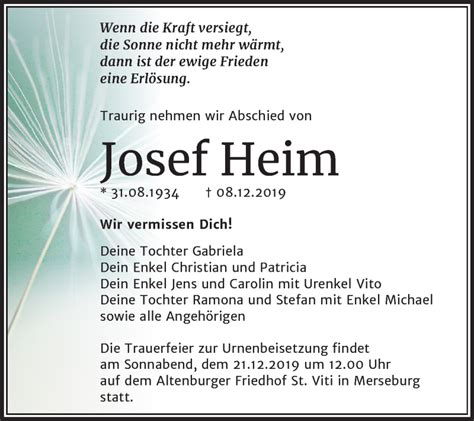 Traueranzeigen Von Josef Heim Abschied Nehmen De