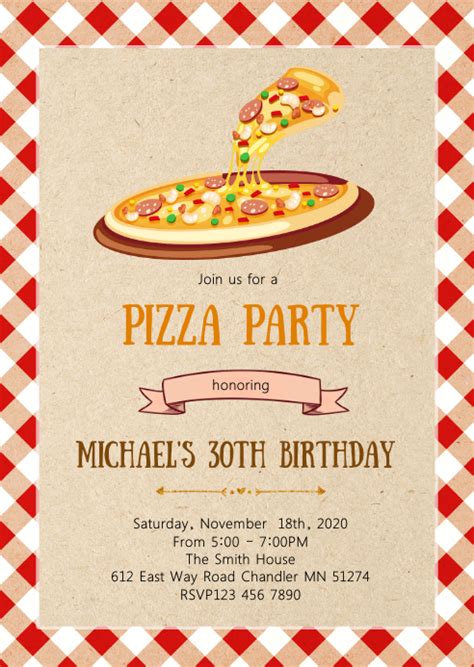 Pizza Birthday Party Invitation Template Postermywall