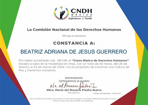 Cbdh Constancia Curso B Sico De Derechos Humanos