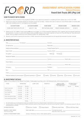 Fillable Online Spweb Foord Co INVESTMENT APPLICATION FORM Natural