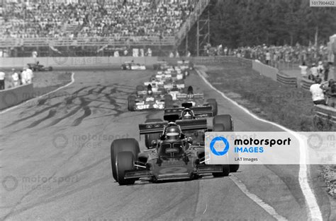 Ronnie Peterson Lotus 72E Ford Leads Emerson Fittipaldi Lotus 72E