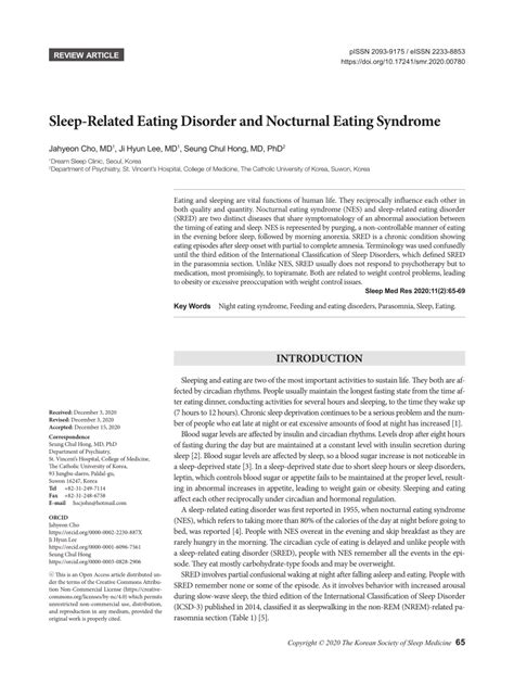 Pdf Sleep Related Eating Disorder And Nocturnal Eating Syndrome