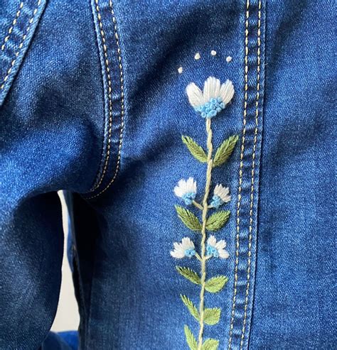 Hand Embroidered Jean Jacket Custom Floral Embroidered Jean Jacket Etsy Ireland