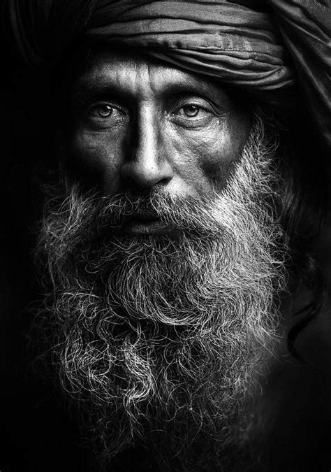 Black And White Portrait Of An Old Man With A Turban