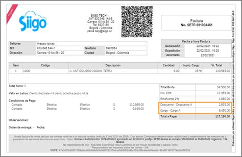 Manejo factura electrónica con cargos y descuentos en totales Portal