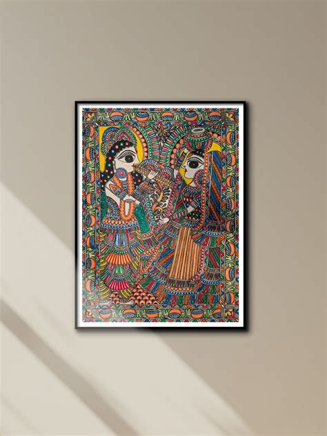 Religious Radha Krishna In Madhubani Painting Folk Art Of Bihar