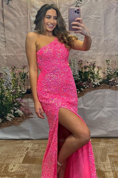 Queendancer Women Sparkly Hot Pink Mermaid Sequins Long Formal Dress