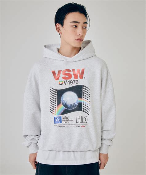 Vsw Retro Vhs Hoodie Light Gray 비전스트릿웨어