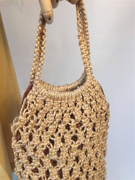 1970s Macramé Tote Bag Hippie Boho Straw Tote Bag 1970s Etsy