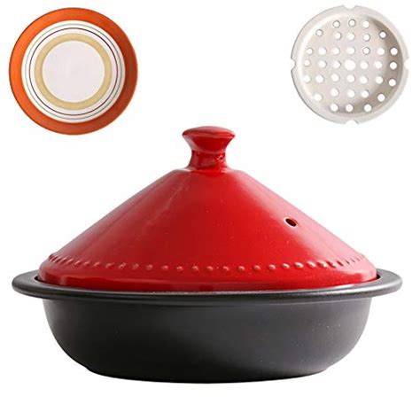 Ccsu Moroccan Tagine Pot With Red Lidceramic Casserole Steamer Braiser