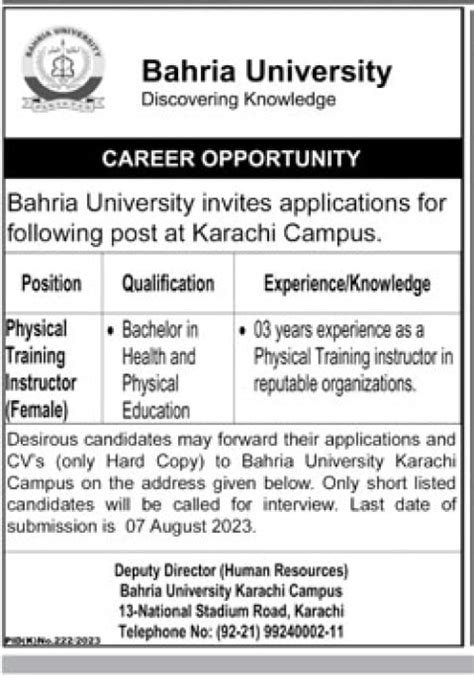 Bahria University Karachi Campus Jobs 2023 Pk