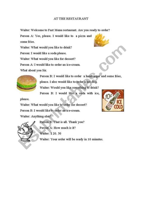 Ordering Fast Food Esl Worksheet By Cinthyabh