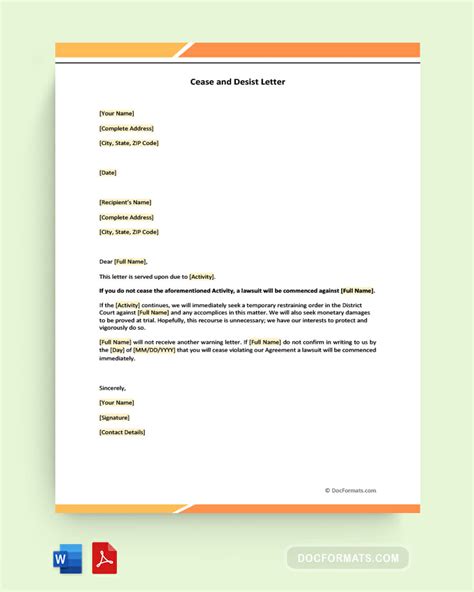 Free Cease and Desist Letter Template - (Word | PDF)