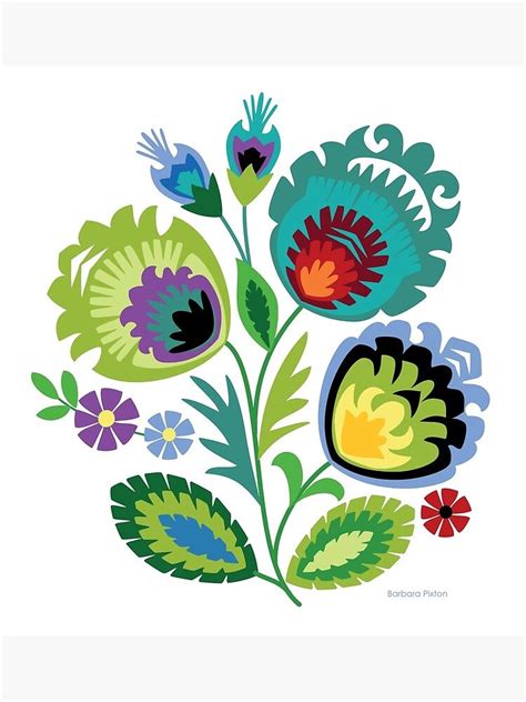 Polish Folk Flowers Green Poster By Bpixton Redbubble Folk Art