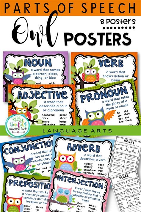 Parts Of Speech Grammar Posters Owl Classroom Decor Anchor Charts