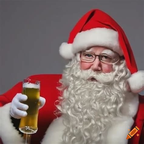 Funny Image Of Santa Claus Enjoying A Beer On Craiyon