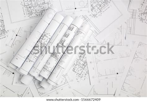 Paper Architectural Drawings Blueprint Stock Photo 1566672409 ...