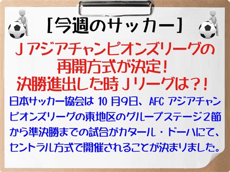 アジアチャンピオンズリーグの再開方式が決定！決勝進出した時jリーグは こんな時には・・・・