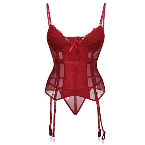 Esparitlho Corpete Lingerie Plus Size Tule Renda Bojo Vermelho M559