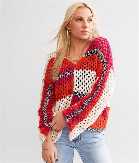 Willow And Root Color Block Sweater Womens Sweaters In Cream Red Multi