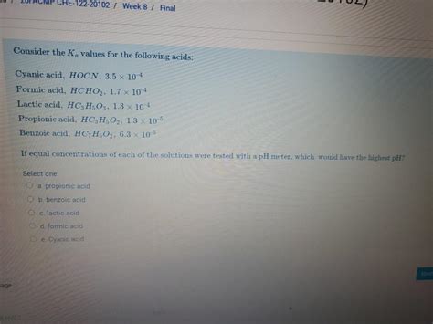 Solved Che Week Final Consider The Ka Values Chegg