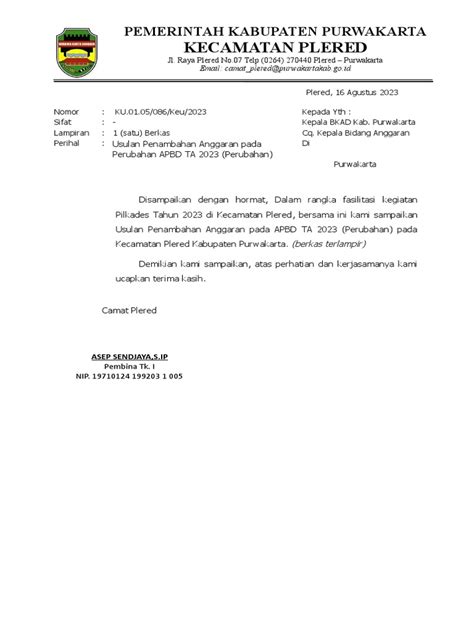 Surat Usulan Penambahan Anggaran 2 Pdf