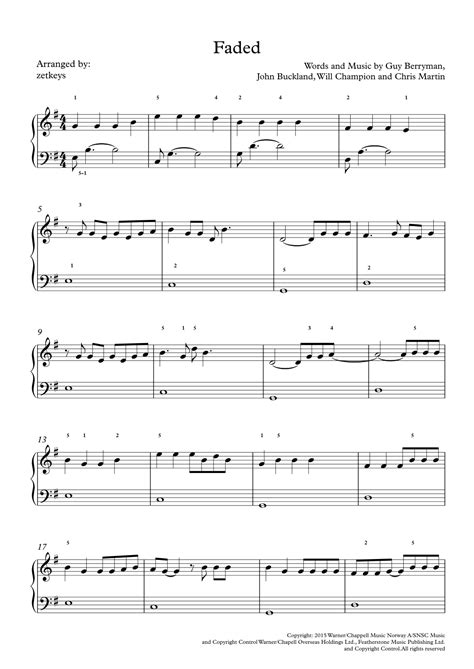 Faded Arr Zetkeys By Alan Walker Sheet Music For Easy Piano At Sheet