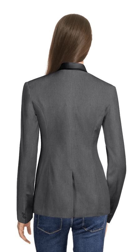 Charcoal Stretch Wide Lapel Year Round Tuxedo Blazer With Black Lapels