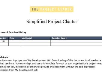 User Friendly Project Charter Template Etsy