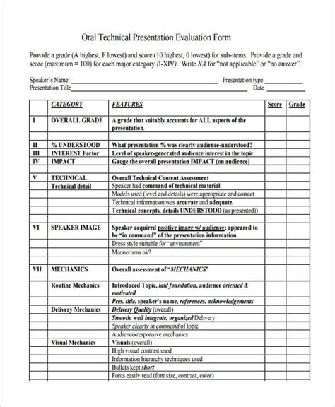 Free Printable Presentation Evaluation Forms In Pdf Ms Word Excel