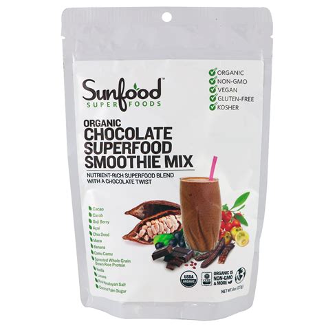 Sunfood Organic Chocolate Superfood Smoothie Mix 8 Oz 227 G Iherb