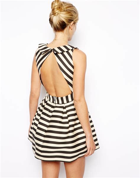 Lyst Asos Exclusive Striped Skater Dress In Black