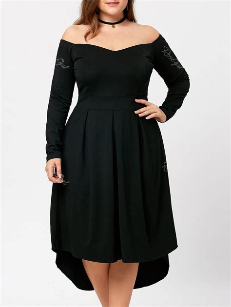 2018 Off Shoulder Plus Size High Low Dress In Black 2xl