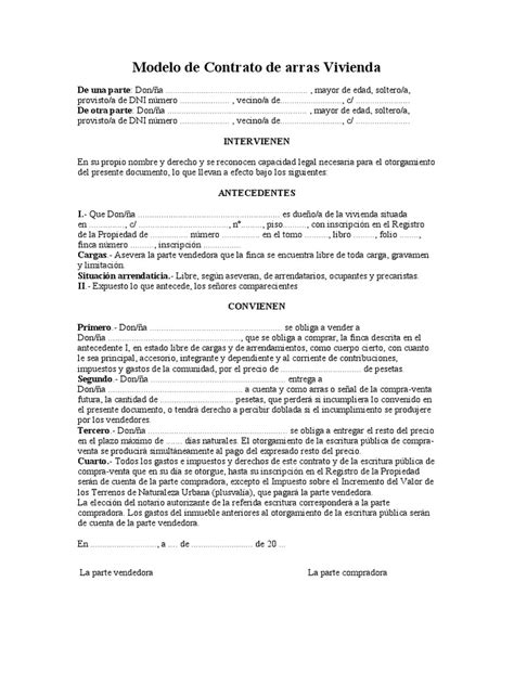 Modelo Contrato De Arras Vivienda Pdf