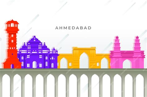 Free Vector Colorful Ahmedabad Skyline Concept