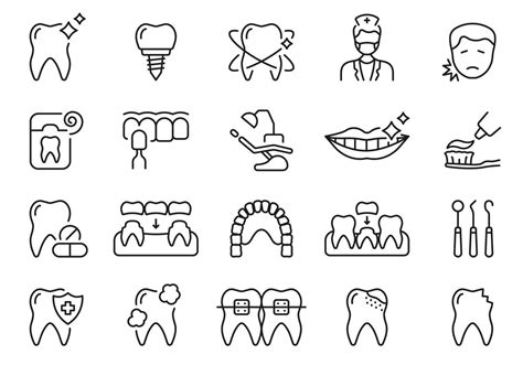 Dental Medical Care Line Icon Set Oral Hygiene Healthy Teeth Linear