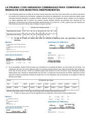 Comparing Independent Means T Test For Combined Variances Course Hero