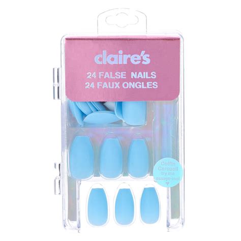 Matte Pastel Blue Coffin Faux Nail Set Blue 24 Pack Claires