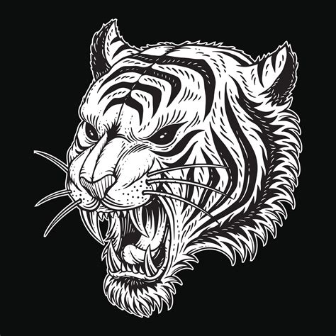 Tiger Head Angry Beast roaring fangs For Tattoo Clothing black and ...