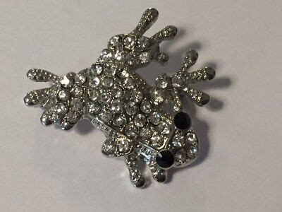 Vintage Crystal Black Rhinestone Silver Tone Frog Toad Brooch Pin Ebay