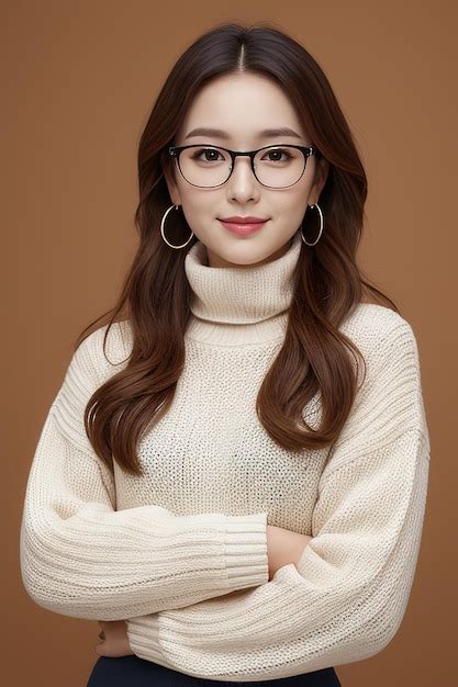 Premium Ai Image A Woman Wearing Glasses And A Sweater With Her Arms