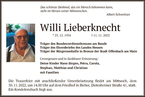 Traueranzeigen Von Willi Lieberknecht Trauer Op Online De