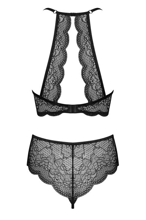 Obsessive Sexy Lace Lingerie Set Pearlove 2 Pcs Set Black