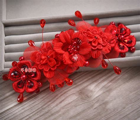 Buy Wholesale Elegant Wedding Headdress Red Rhinestone By Hand Lace