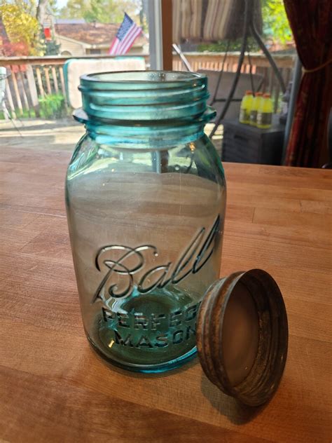 Antique Ball Perfect Mason Jar Quart Size Zinc Glass Lid Etsy