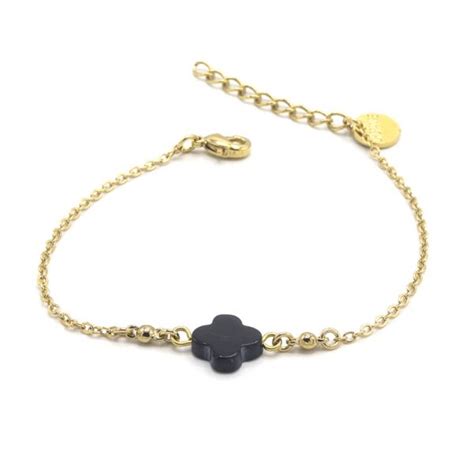 Bracelet Qwata Plaqu Argent Tr Fle Nacre Noire Tu