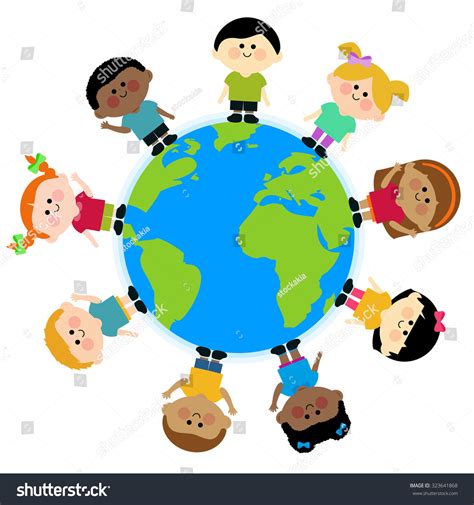 Diverse Group Children Around Earth Globe เวกเตอรสตอก ปลอดคา